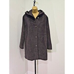 Vtg 90s Jones New York Wool Angora Brown Hooded Coat Womens 6 Heavy Goblincore